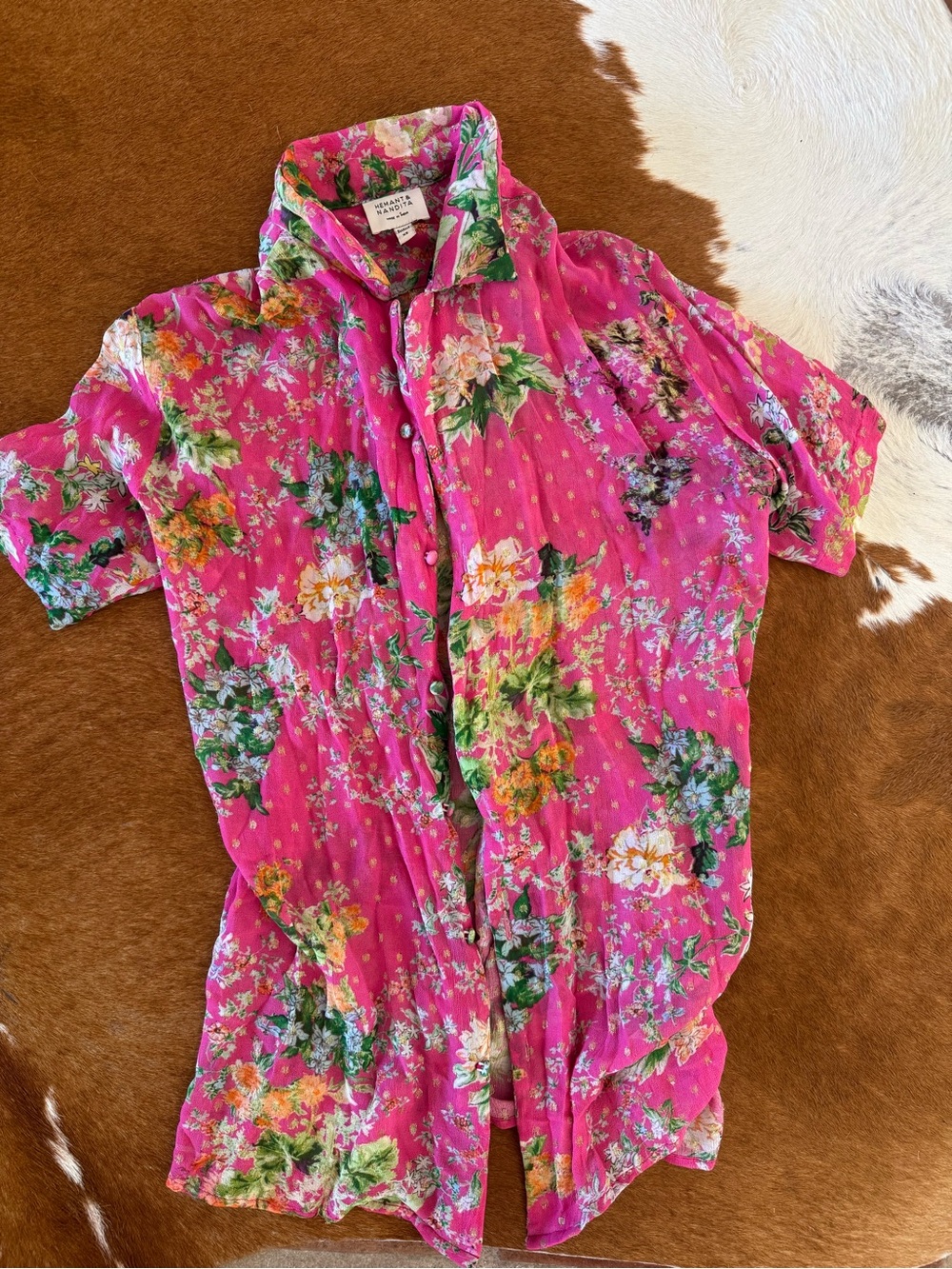 Bright Pink Floral Short-Sleeve Button-Up Shirt